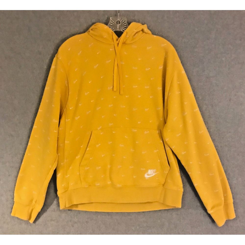 Nike Hoodie Fleece Sweatshirt Mens‎ Medium Yellow AOP All Over Print Swoosh Logo - Picture 2 of 12